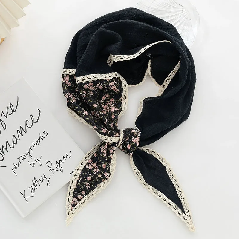 Floral Literary Cotton Linen Triangle Scarf