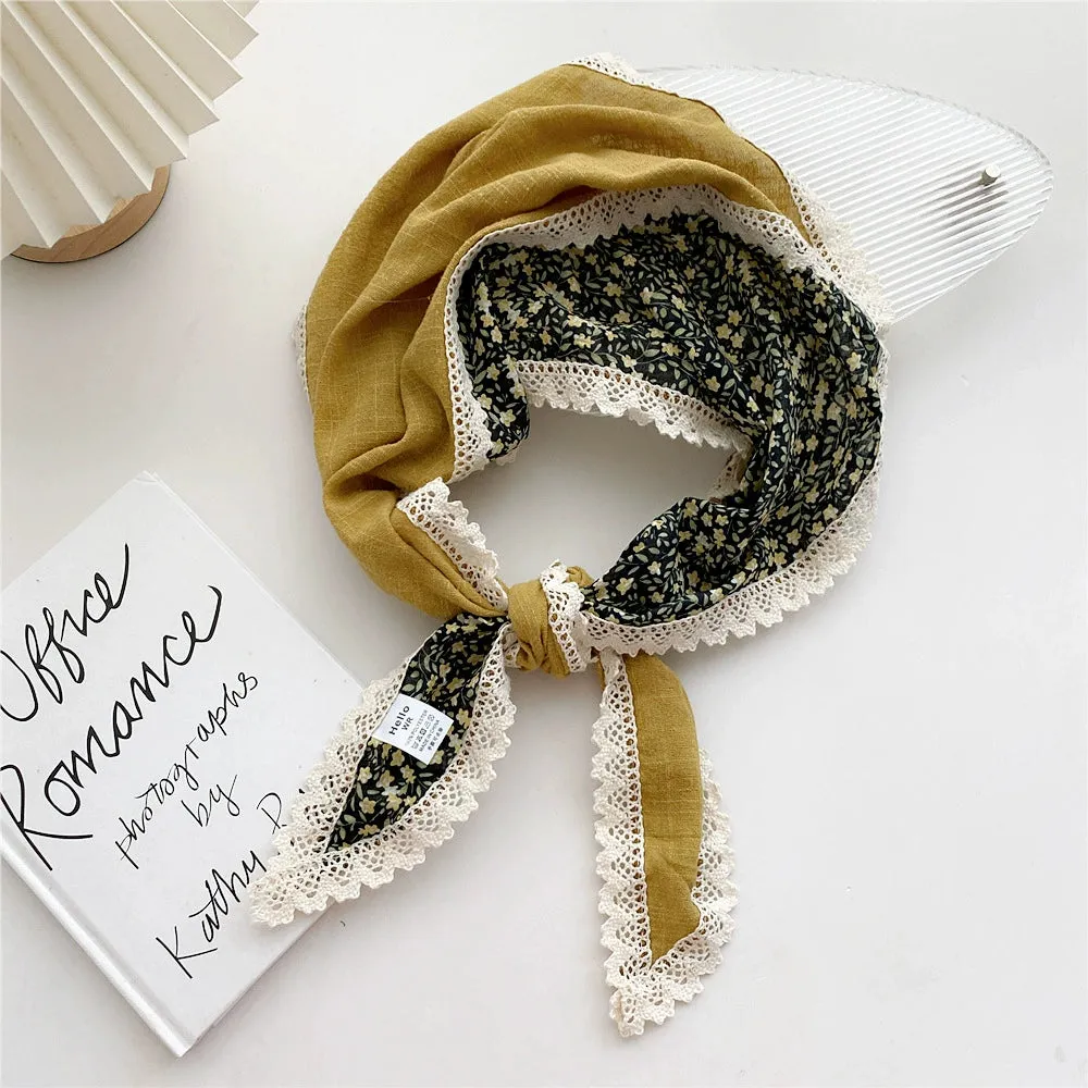 Floral Literary Cotton Linen Triangle Scarf