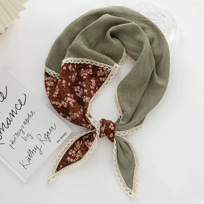 Floral Literary Cotton Linen Triangle Scarf