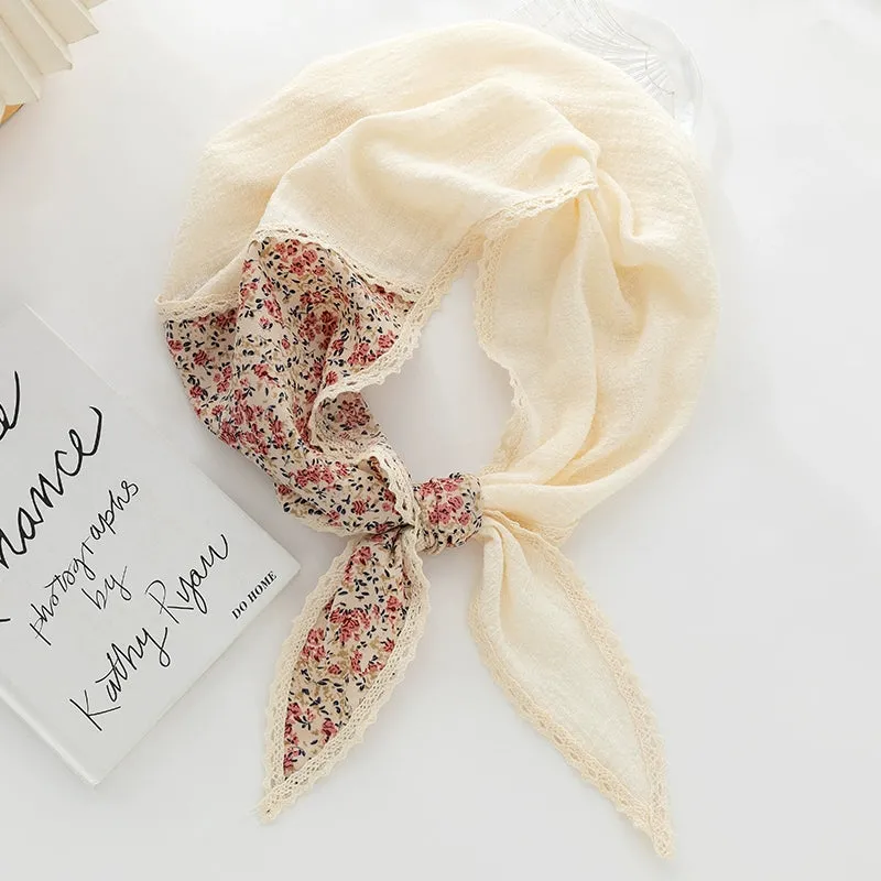 Floral Literary Cotton Linen Triangle Scarf