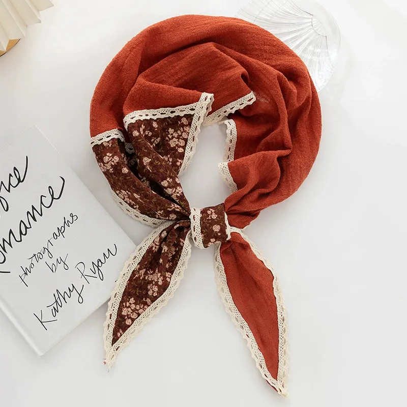 Floral Literary Cotton Linen Triangle Scarf