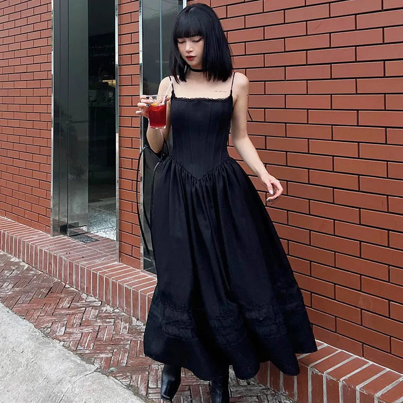 Flytonn-hoco dresses homecoming dresses  women dress to impress  y2k outfits spring summer women's dress Lace Up Corset Black Maxi Dress