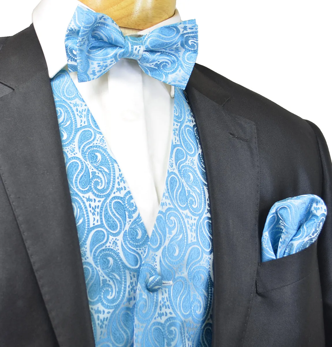 Formal Sky Blue Paisley Tuxedo Vest Set