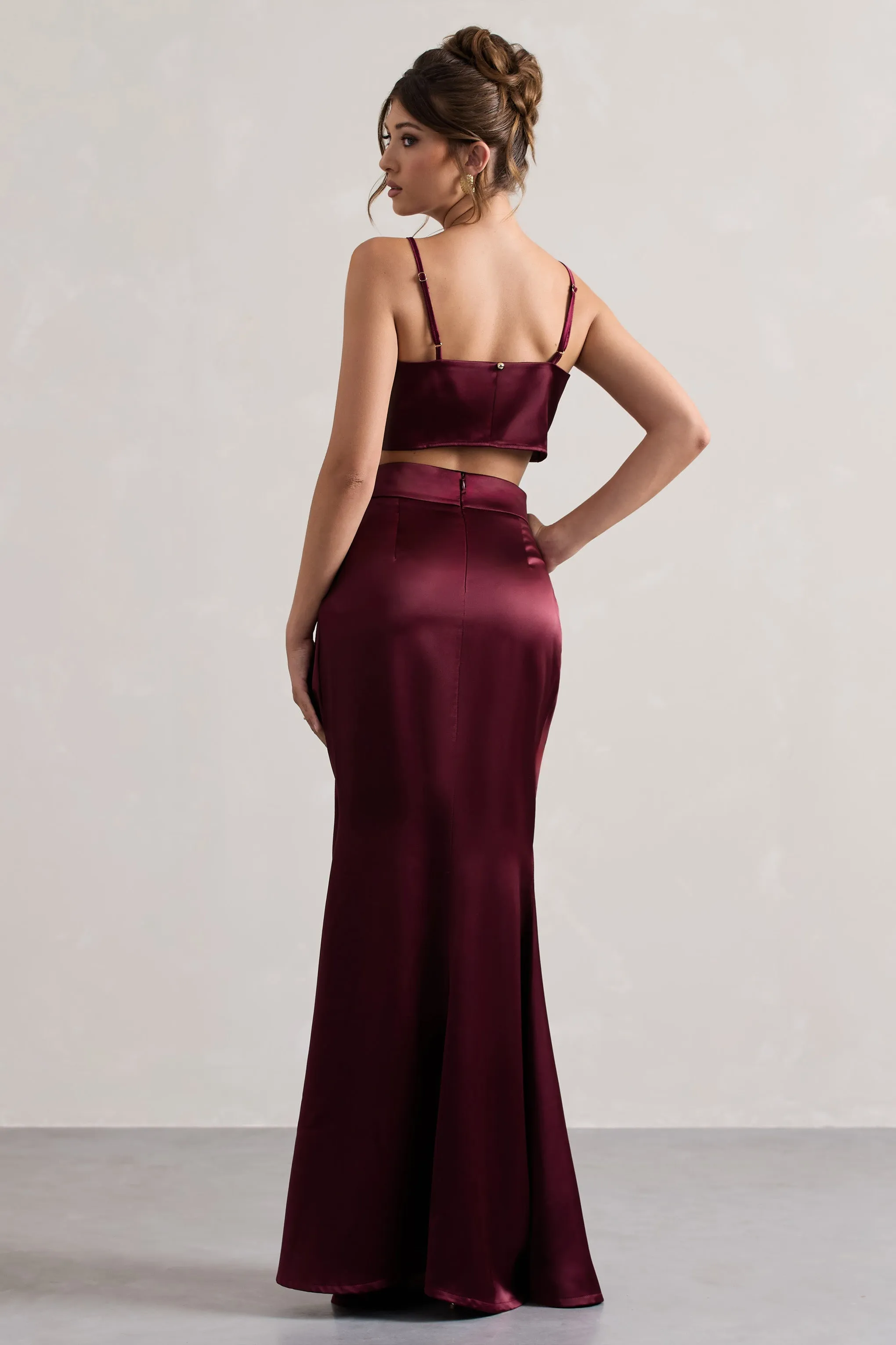 Free Feeling | Plum Satin Split Maxi Skirt