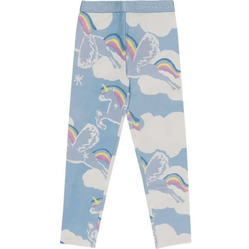 Girls Blue Unicorn Print Leggings