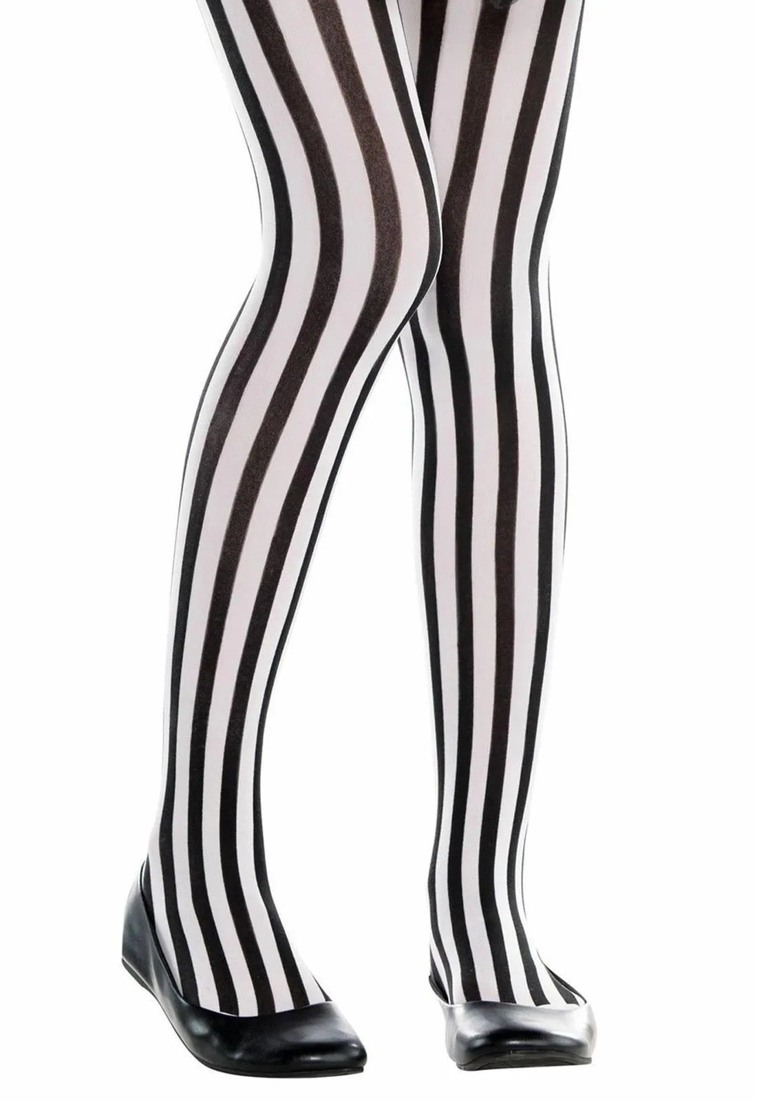 Girls Vertically Striped Black White Pirate Tights