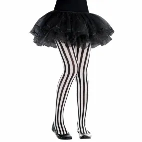 Girls Vertically Striped Black White Pirate Tights