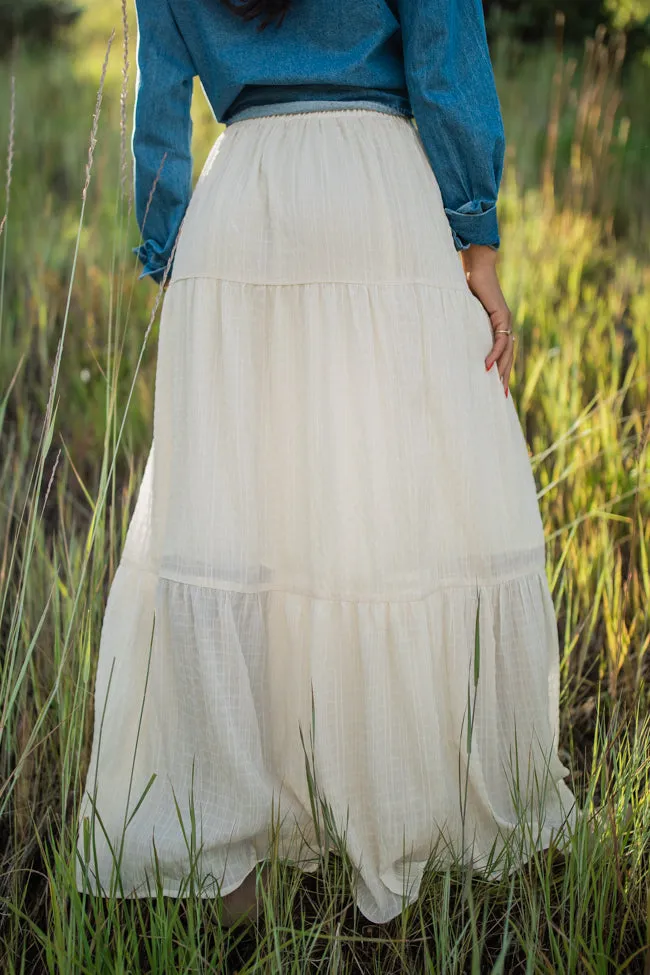 Going Nowhere Fast Cream Textured Maxi Skirt