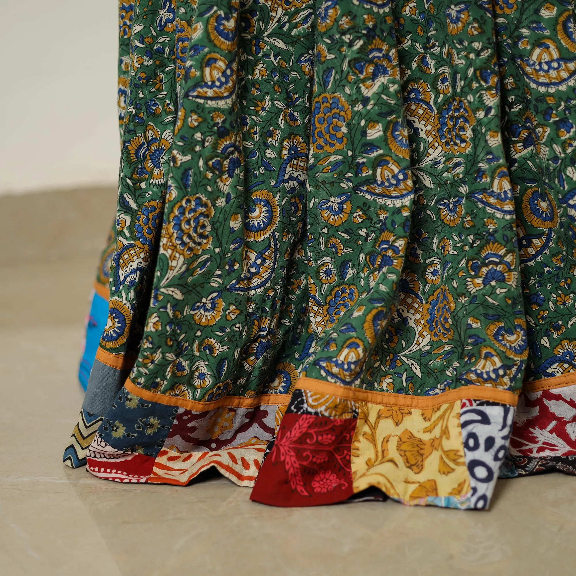 Green - Hand Block Printed Cotton Long Bagru Skirt 10