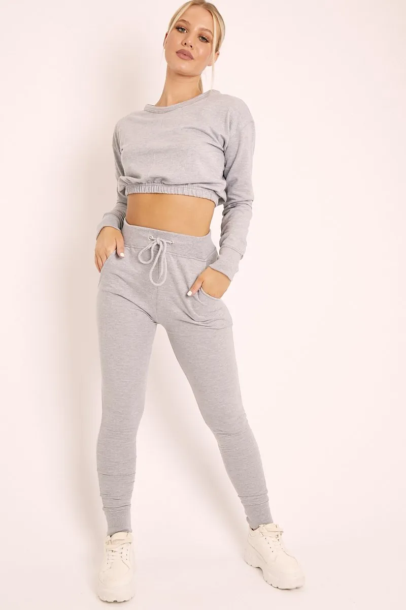 Grey Crop Top and Slim Jogger Loungewear Co-ord Set - Suzy