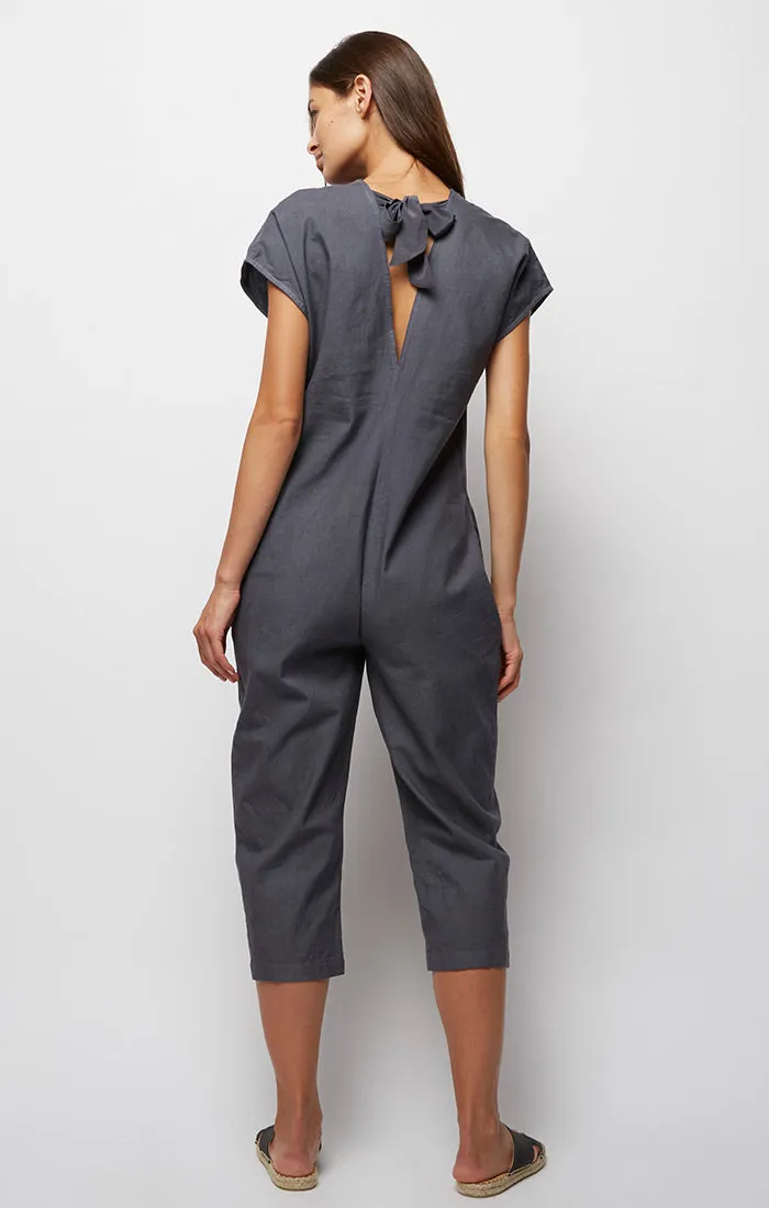 Grey V Neck Sleeveless Jumpsuit