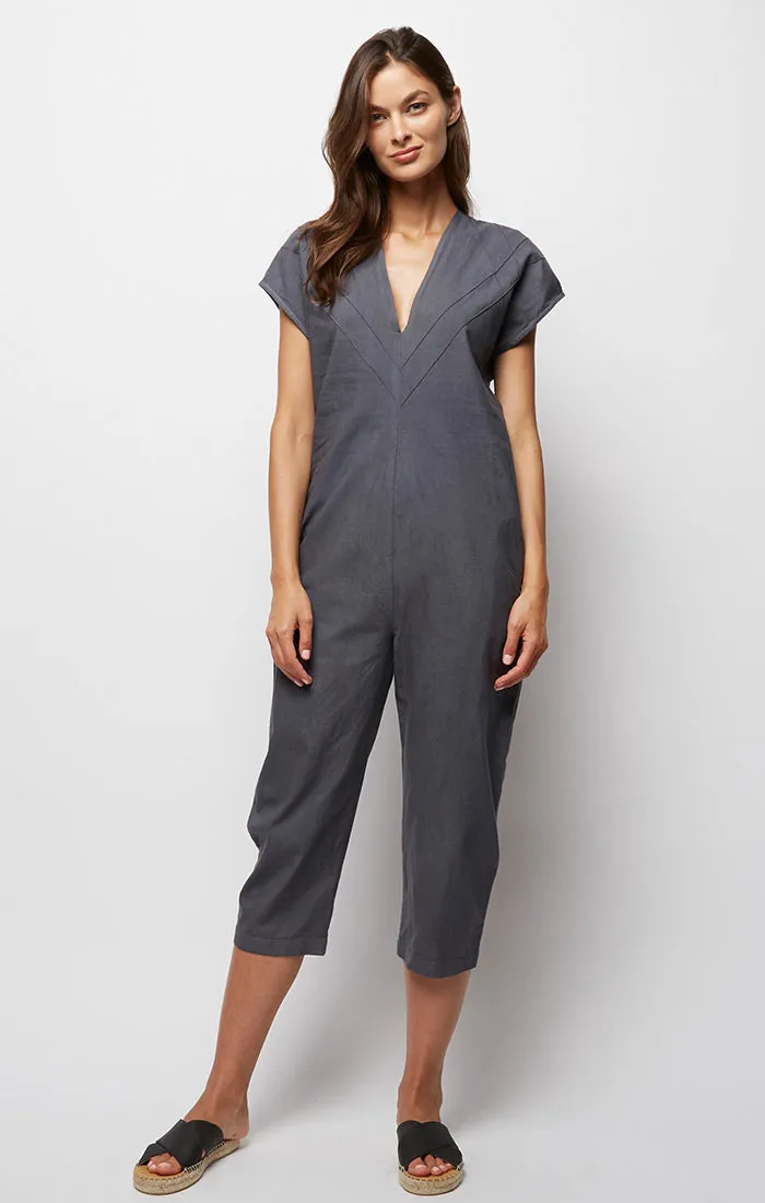 Grey V Neck Sleeveless Jumpsuit