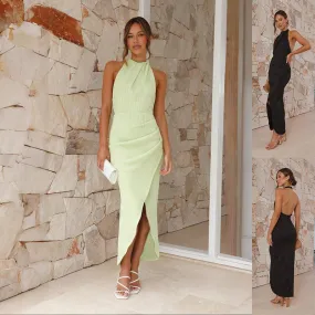 Halter Split Long Dress Summer Slim Fit Backless Dresses Women's Clothing