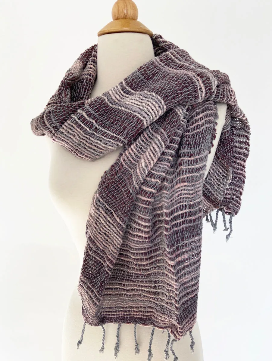 Handwoven Open Weave Cotton Scarf - Multi Brown/Gray