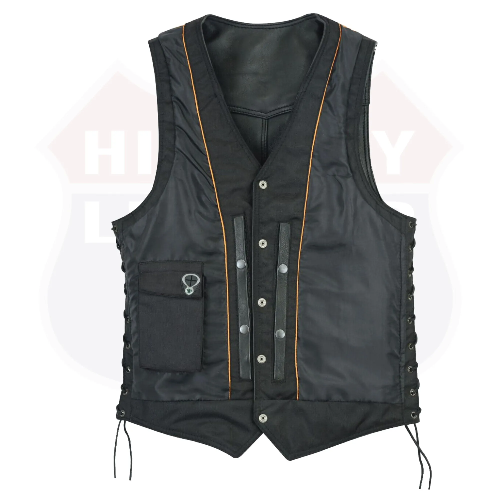 HL11614NKD  Side Lace Basic Motorcycle Leather Vest Side Lace