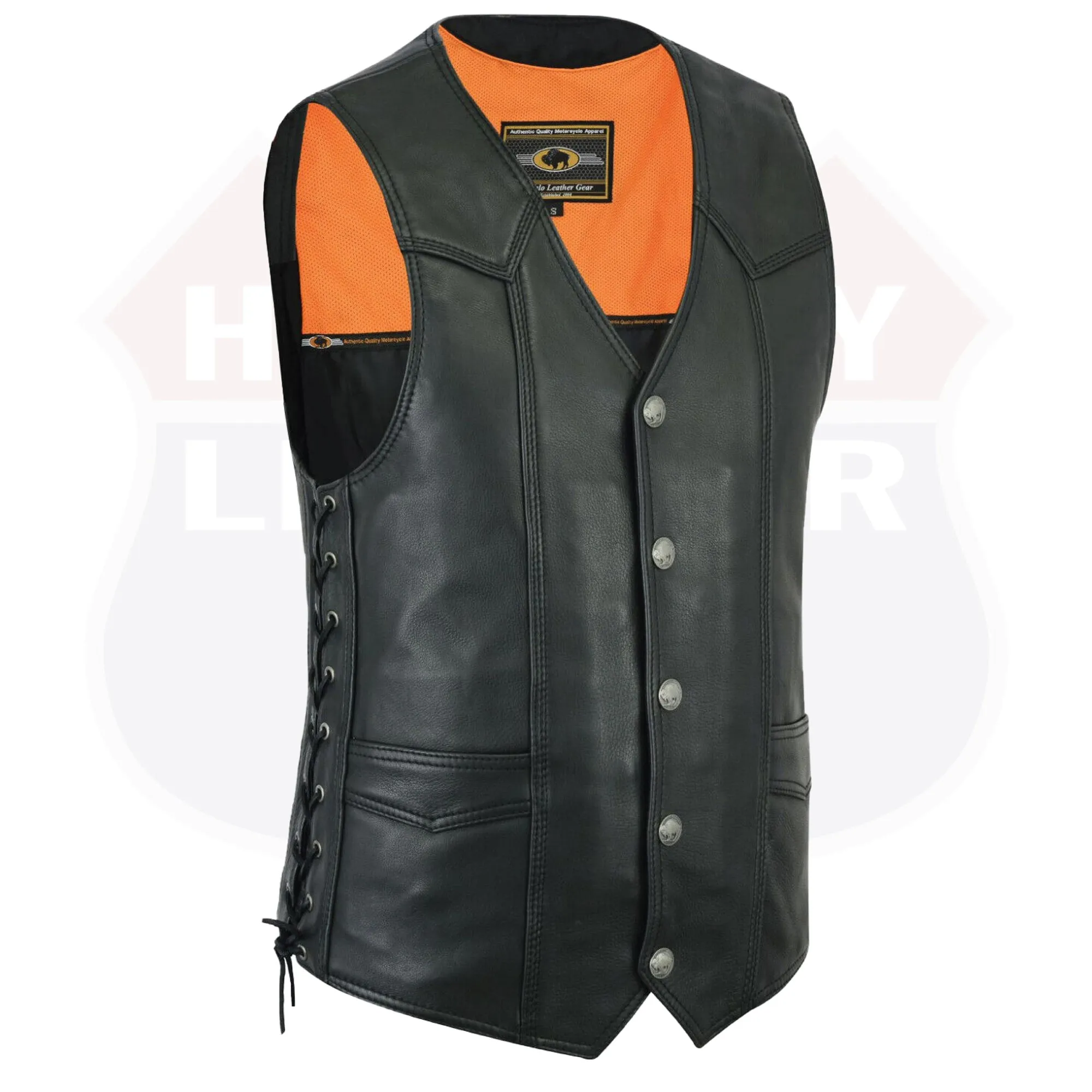 HL11614NKD  Side Lace Basic Motorcycle Leather Vest Side Lace