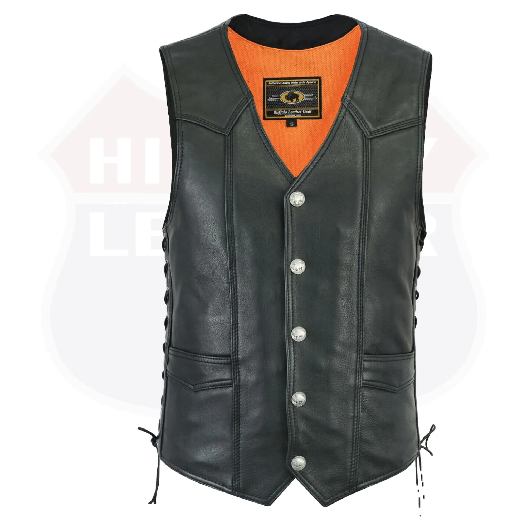 HL11614NKD  Side Lace Basic Motorcycle Leather Vest Side Lace