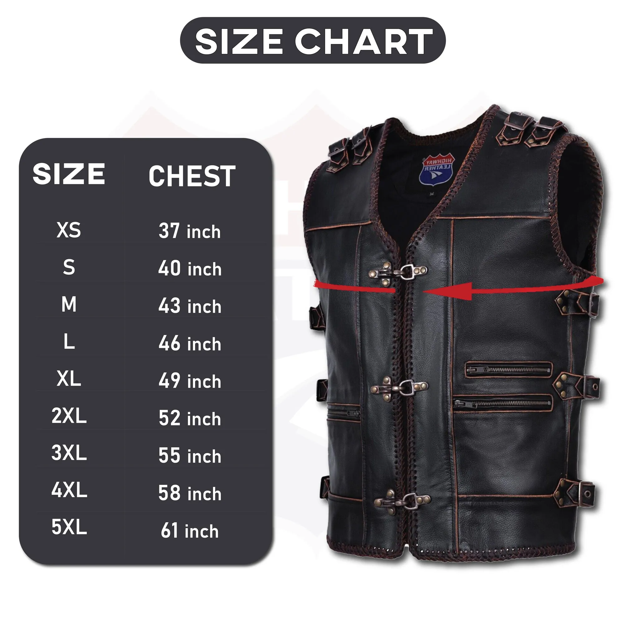 HL11699BROWN Men Genuine Cow Leather Heavy Metal Zipper Buckled Rocker Braided Vest-Rocker biker Waistcoat