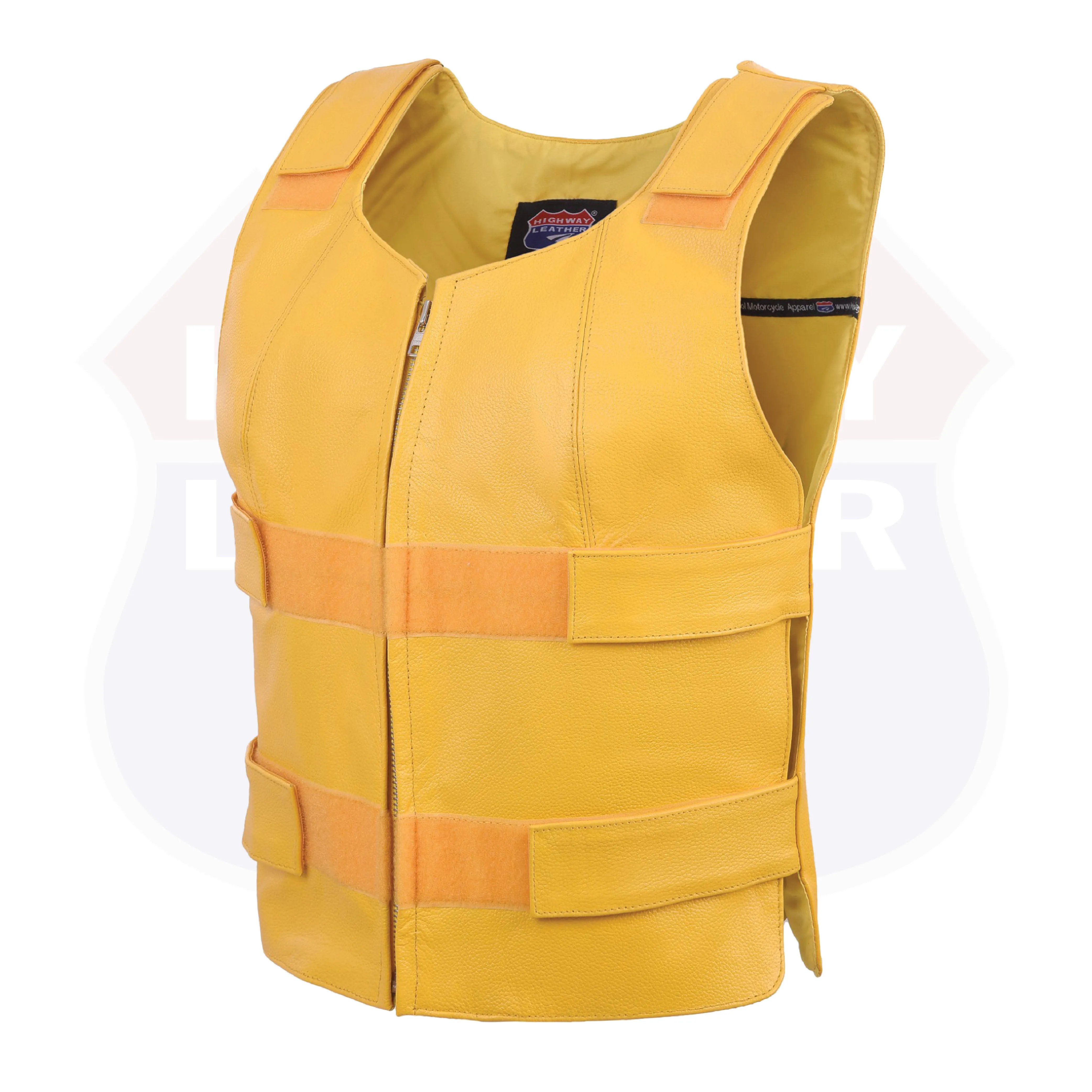 HL14945YELLOW Women Yellow bullet proof style leather vest- for biker club