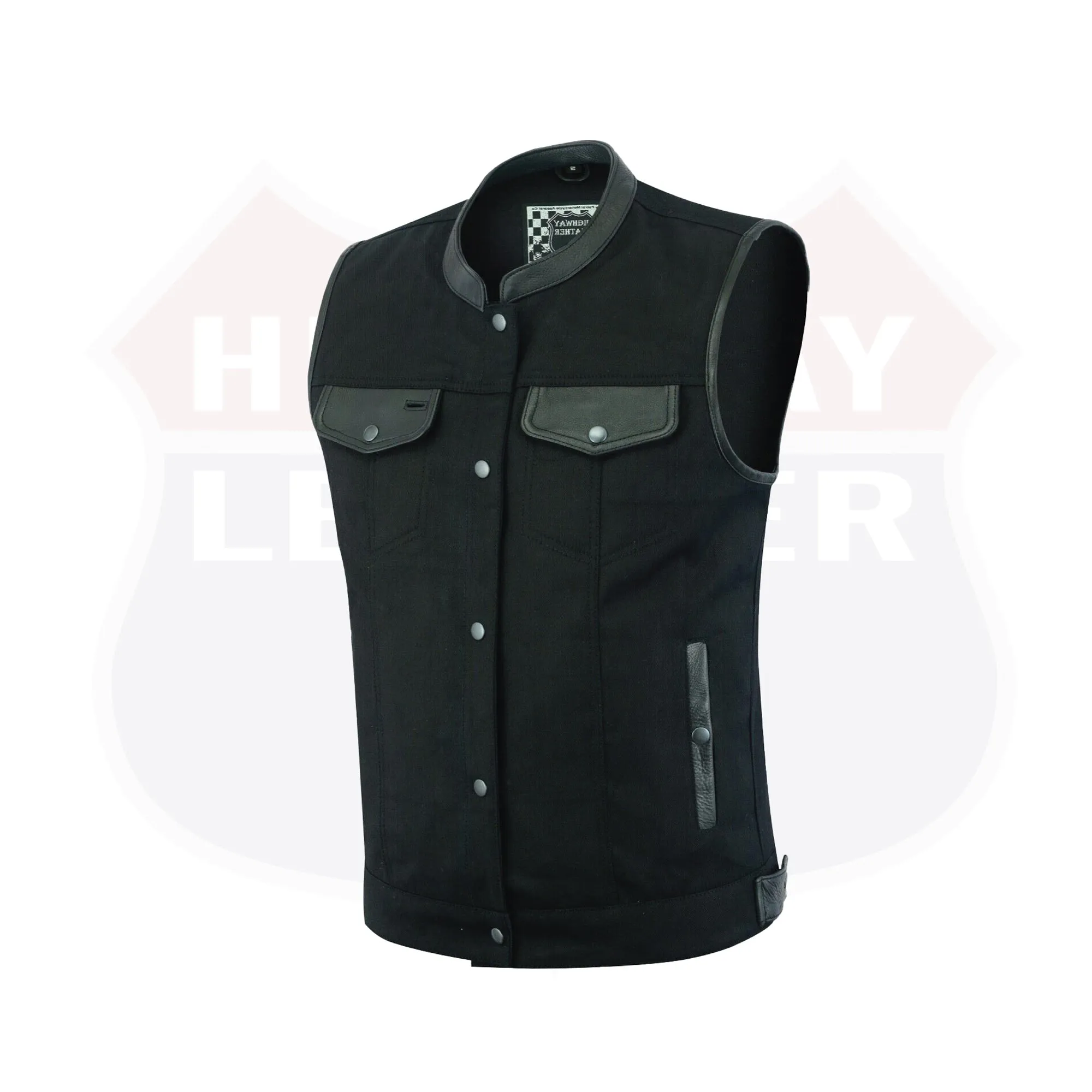 HL21689BLACK Biker Denim Club Style Anarchy BLACK Vest with Conceal Carry Pockets both sides