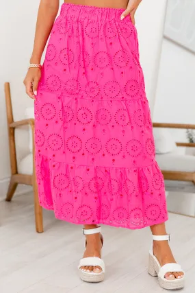 Hooked On You Pink Eyelet Maxi Skirt