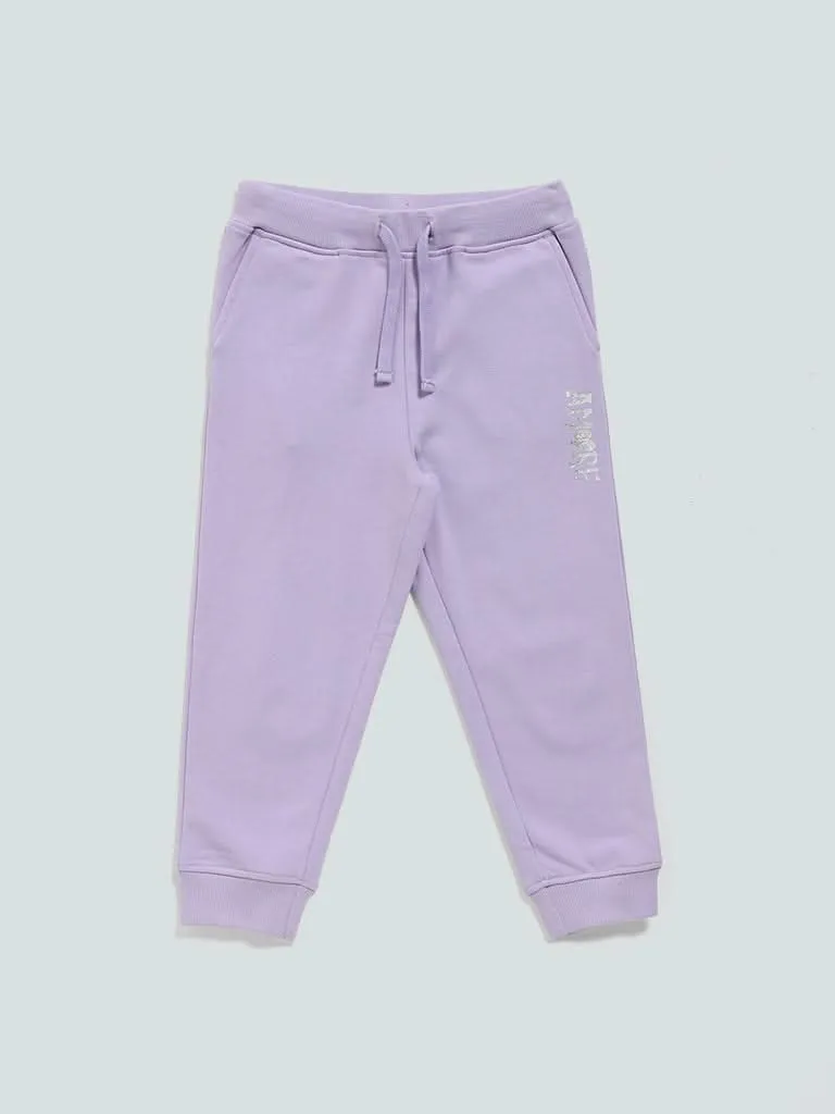 HOP Kids Lilac Plain Ribbed Joggers