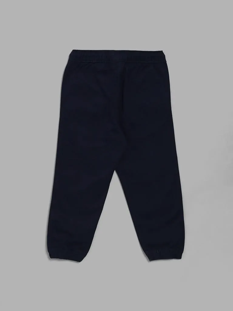 HOP Kids Navy Blue Solid Joggers