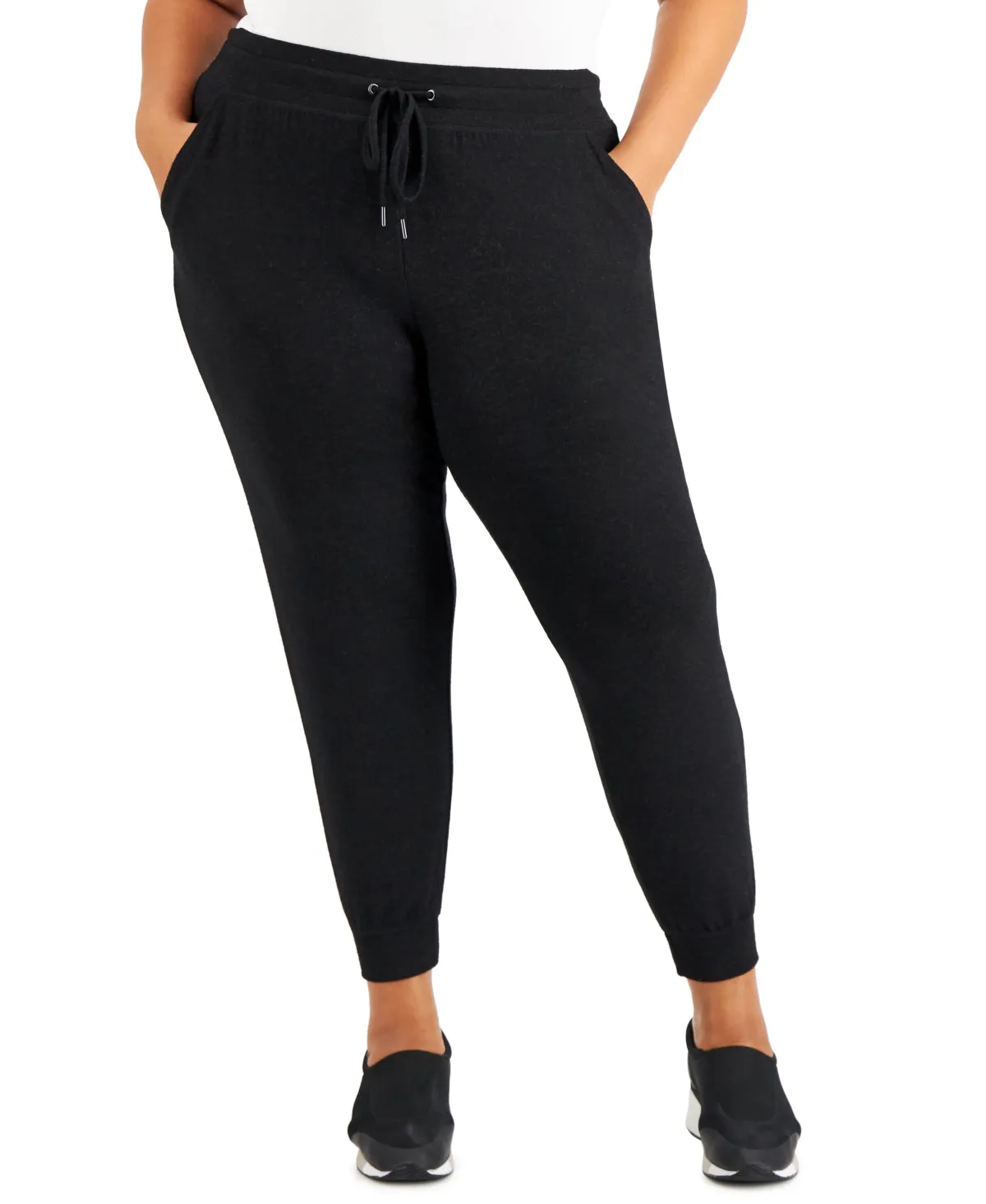 ID Ideology Women's Drawstring Knit Joggers Black Size 1X