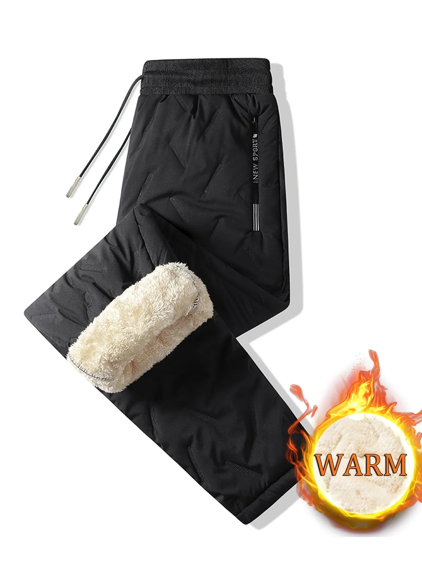 Ilooove - Warm Fleece Joggers, Men's Casual Loose Fit Waist Drawstring Pants For Fall Winter Outdoor Activities