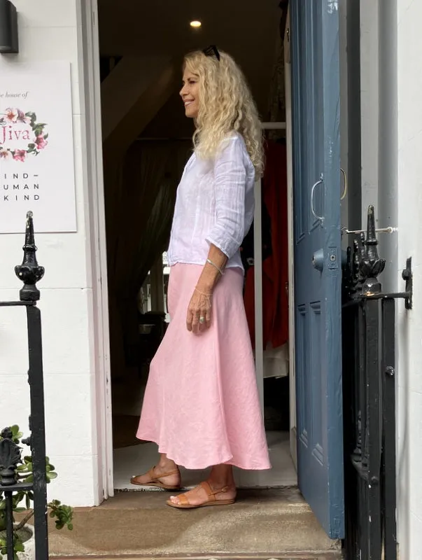 Jiva Midi Linen Prudence Skirt- Candy Pink