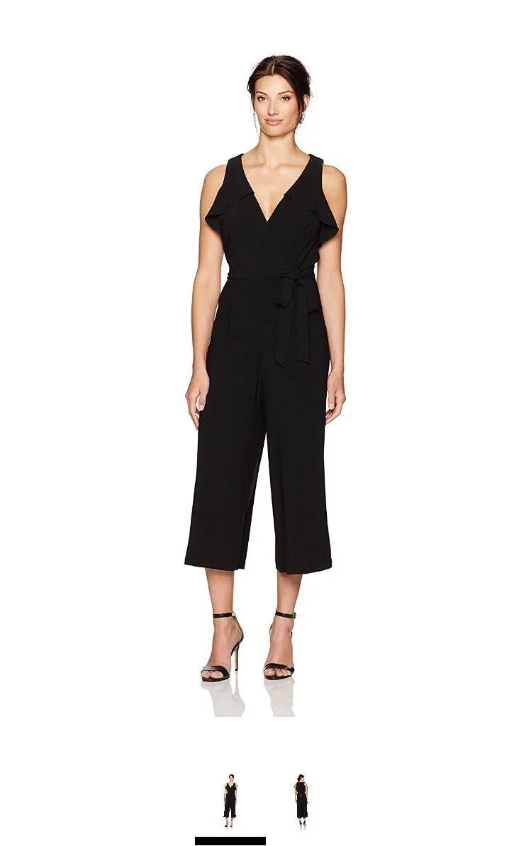 Julian Taylor Women's Solid Belted Jumpsuit, Black, Size 16