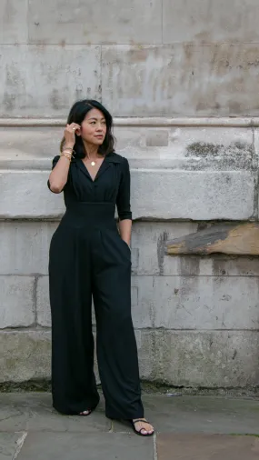 Jumpsuit in black soft crepe by Elaine Bernstein