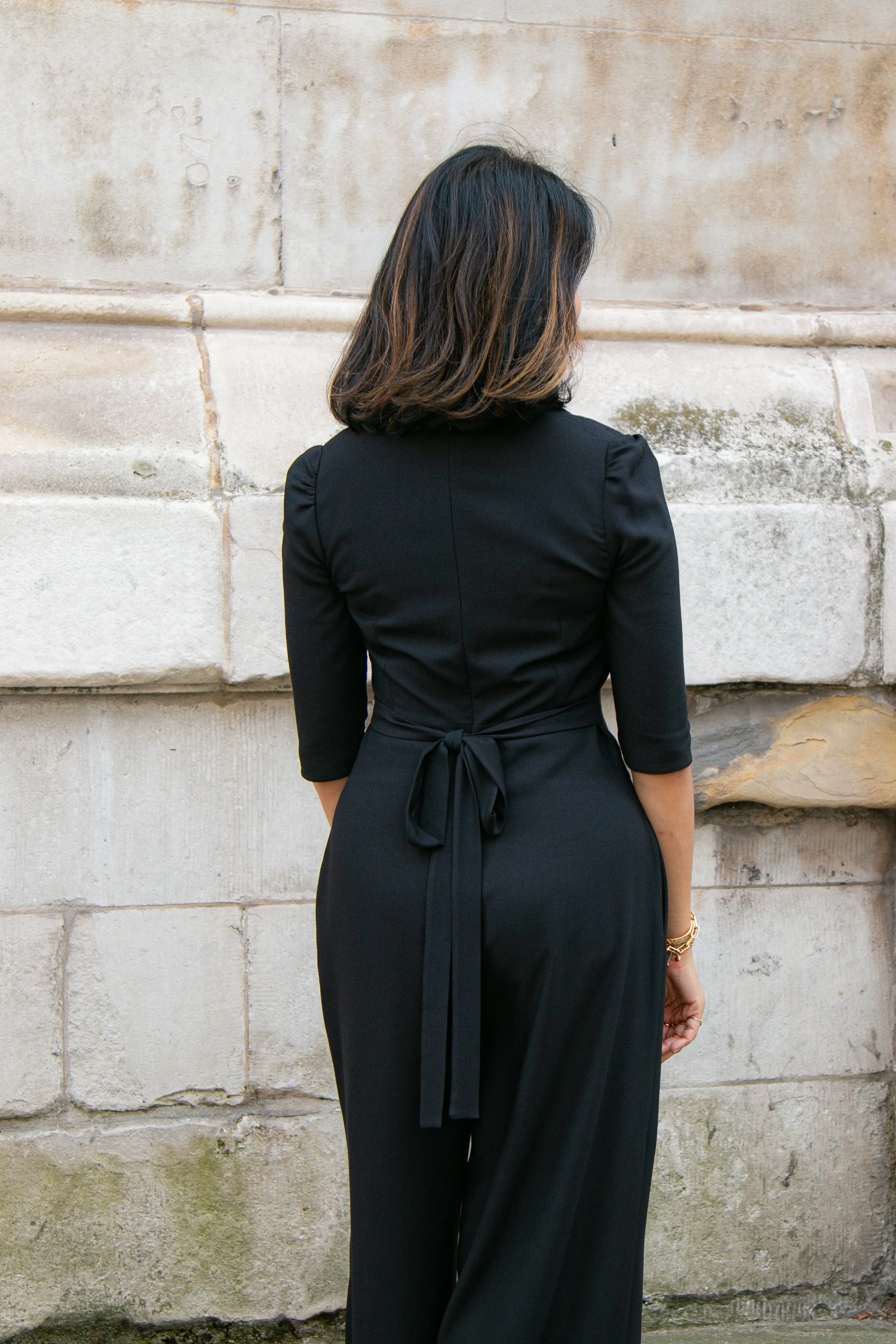 Jumpsuit in black soft crepe by Elaine Bernstein