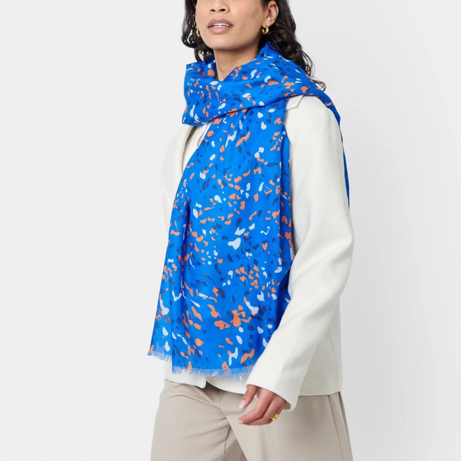 Katie Loxton Cobalt Blue / Orange Terrazzo Printed Scarf KLS591