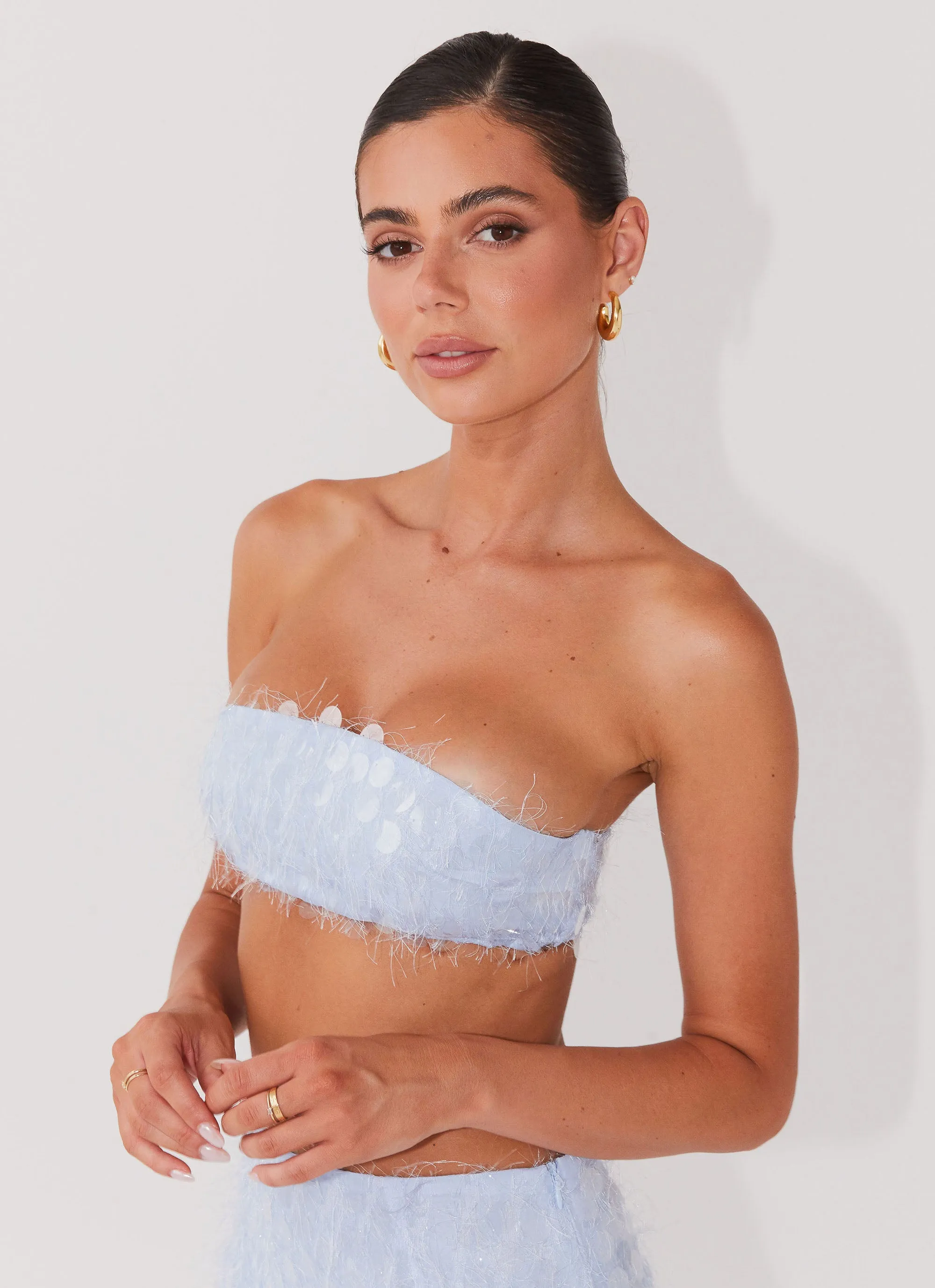 Kyleigh Textured Sequin Bandeau Top - Lavender Mist