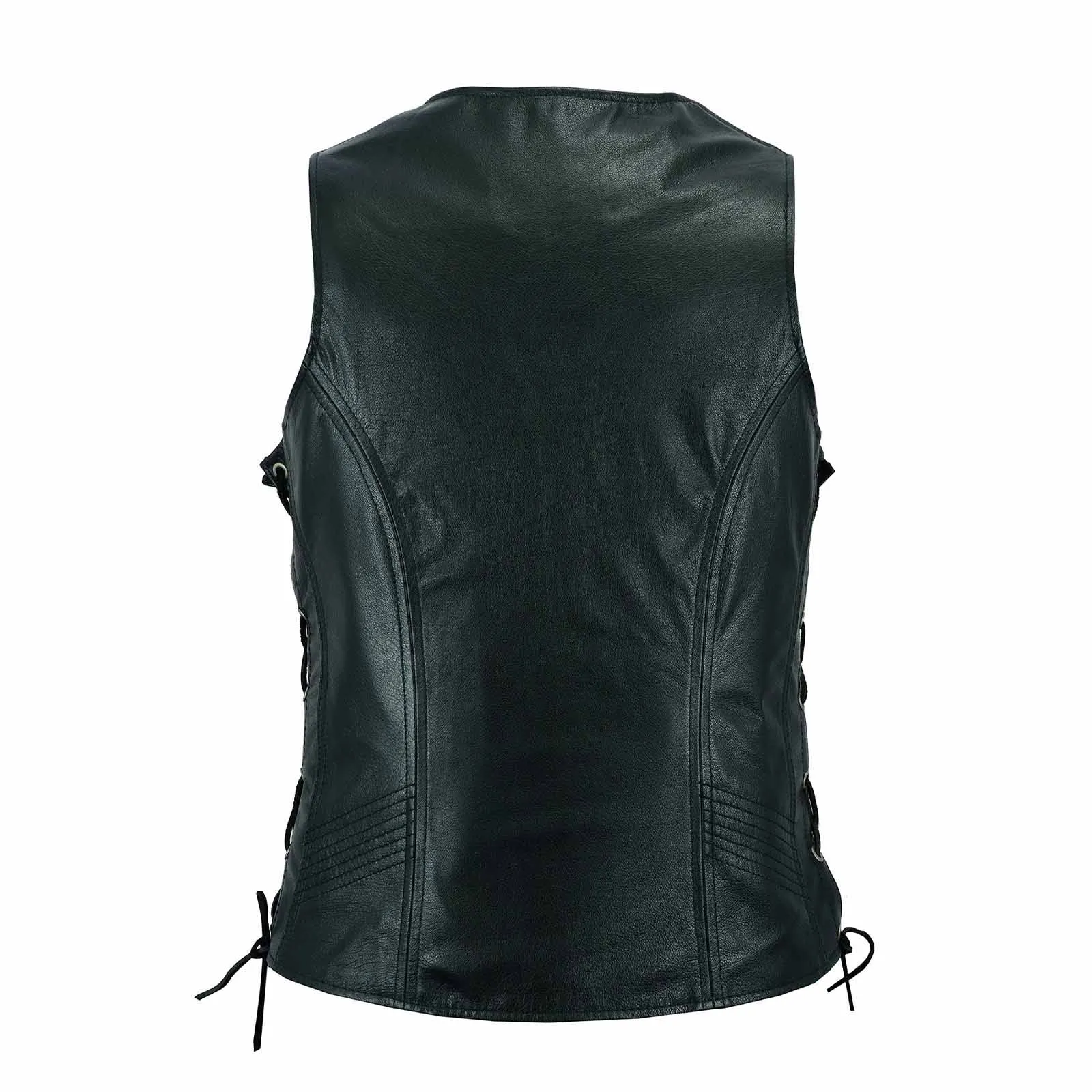 Ladies 7 line Black Biker Leather Side Lace Vest