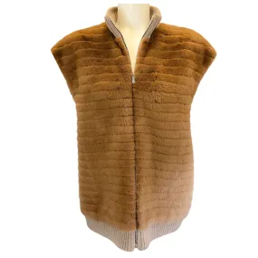 Lafayette 148 New York Tan Full Zip Mink Fur Vest