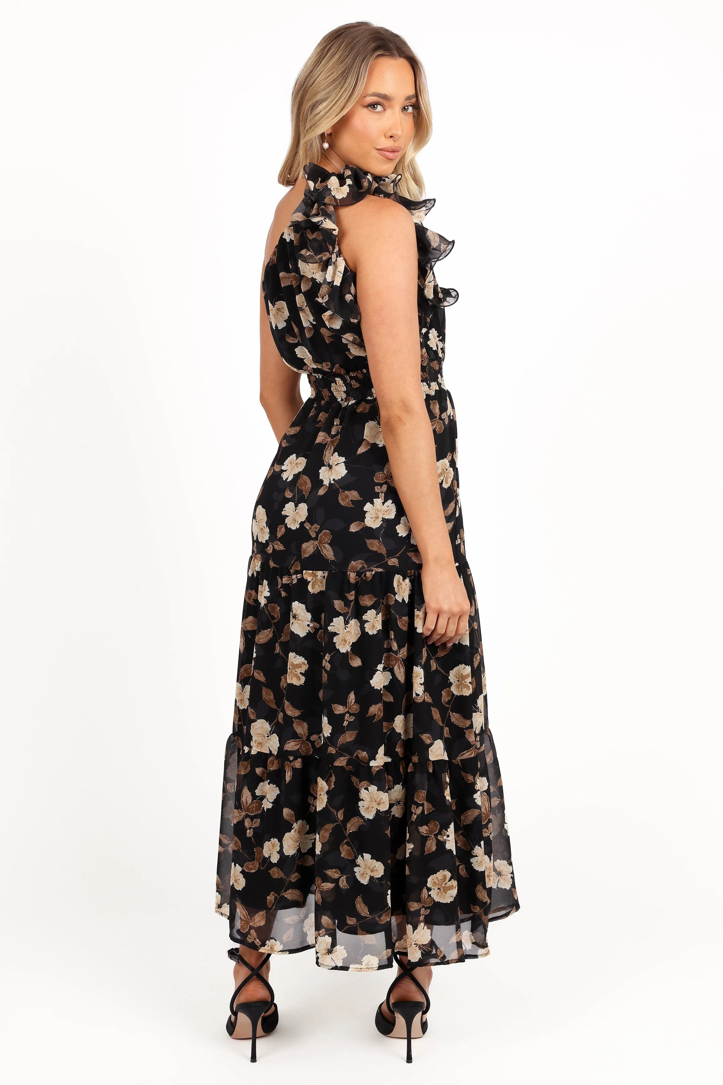 Layley One Shoulder Maxi Dress - Black Floral