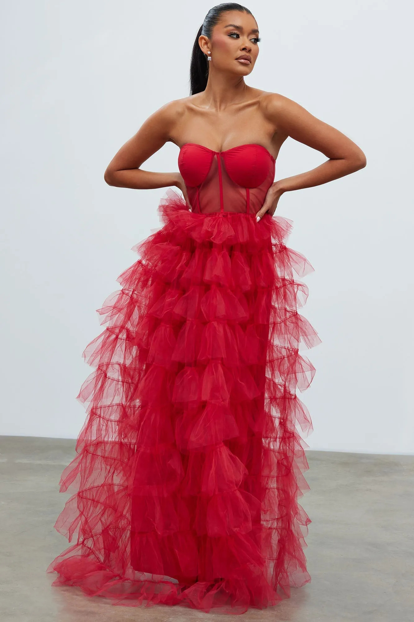 Lidia Tulle Gown - Red