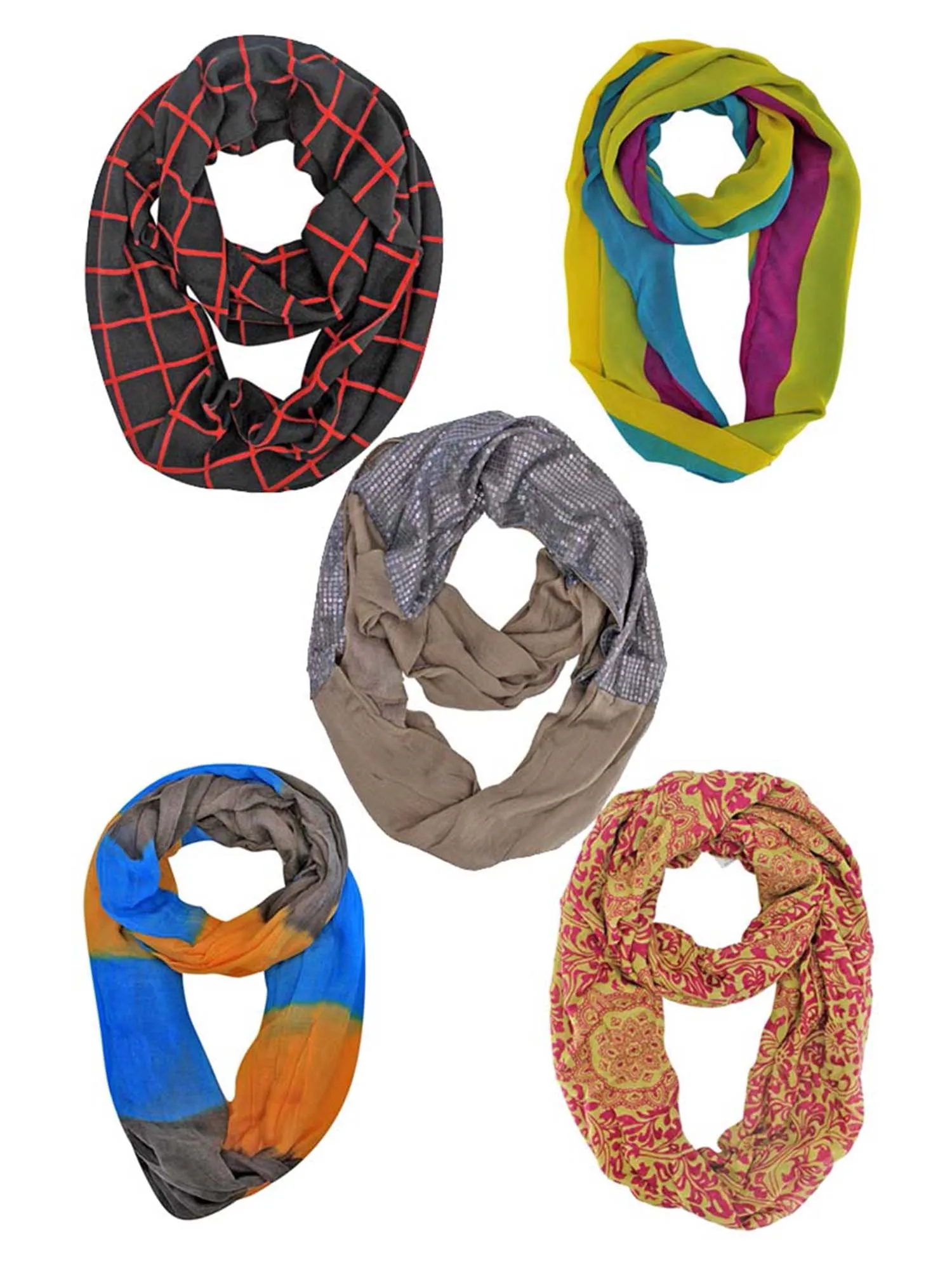 Lightweight Mixed Style Scarf Collection 5-Pack Bundle