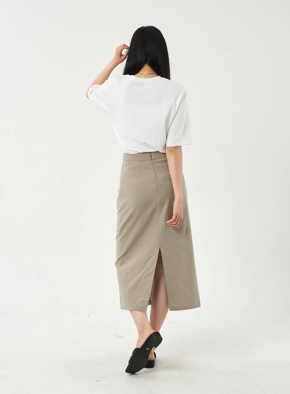 Linen Blend Maxi Skirt OY302