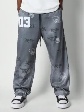 Loose Fit Baggy Joggers With All Over Graffiti Graphic Print