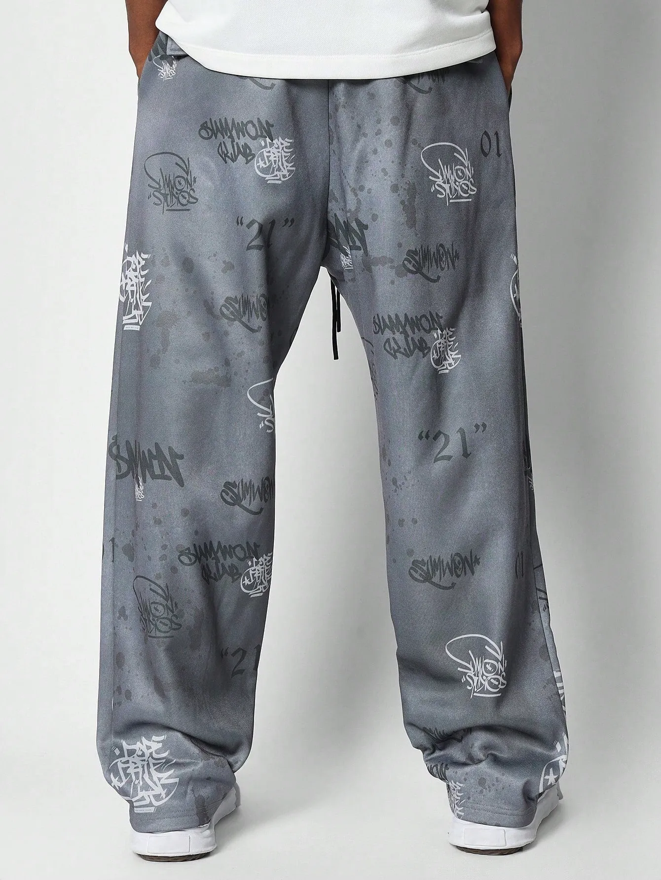 Loose Fit Baggy Joggers With All Over Graffiti Graphic Print