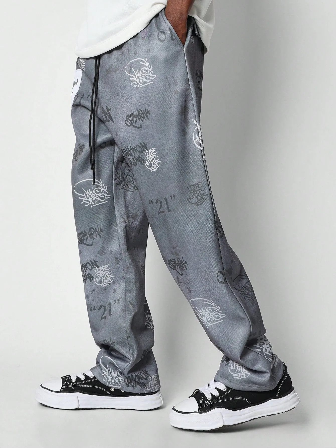 Loose Fit Baggy Joggers With All Over Graffiti Graphic Print