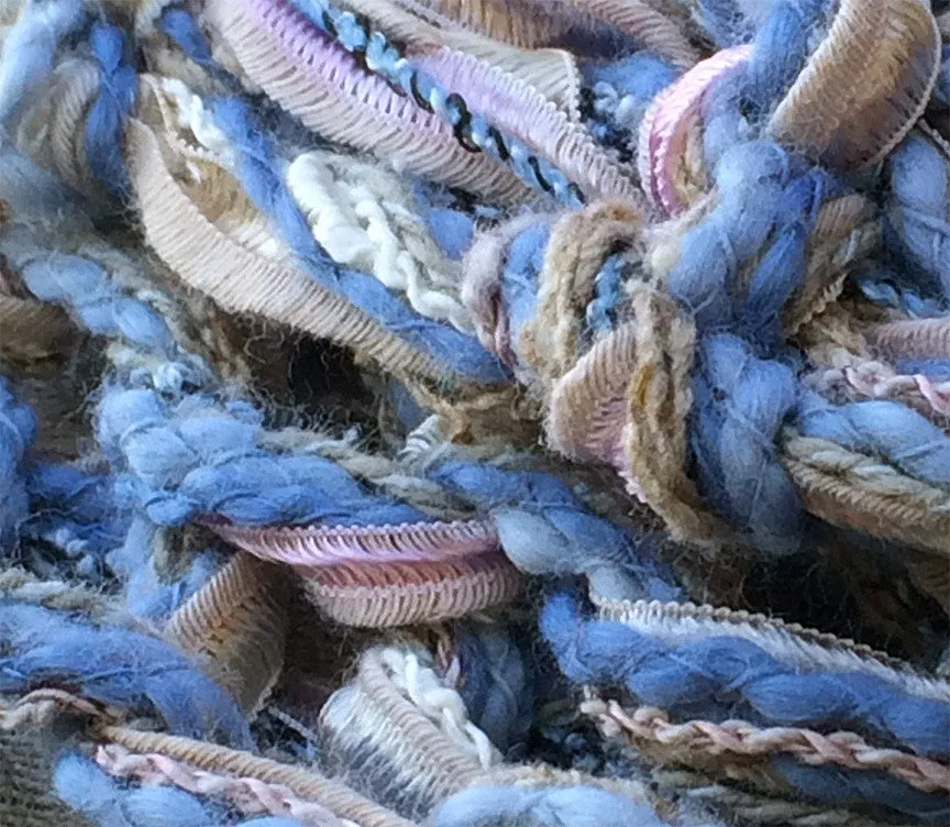 Luxe Blue & Pink Tweed Shawl w/Tassel