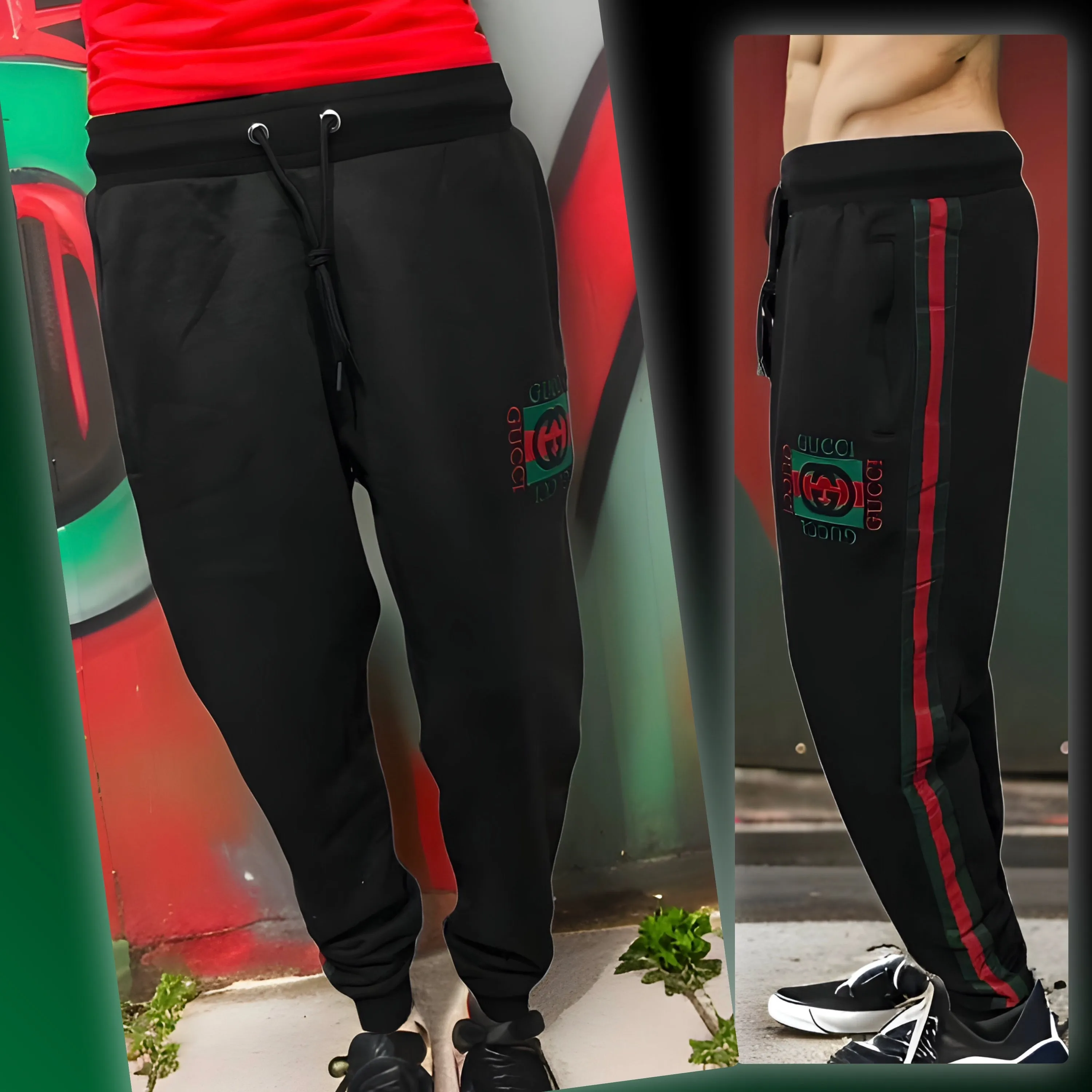 ^LUXURY^ (BLACK-MULTI) ITALIAN LUXURY EMBROIDERED JOGGER SWEATPANTS