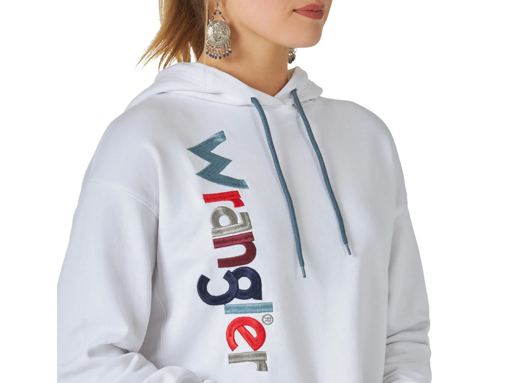 LWK399W - Wrangler Women's Retro White Long Sleeve Multi Color Logo Hoodie