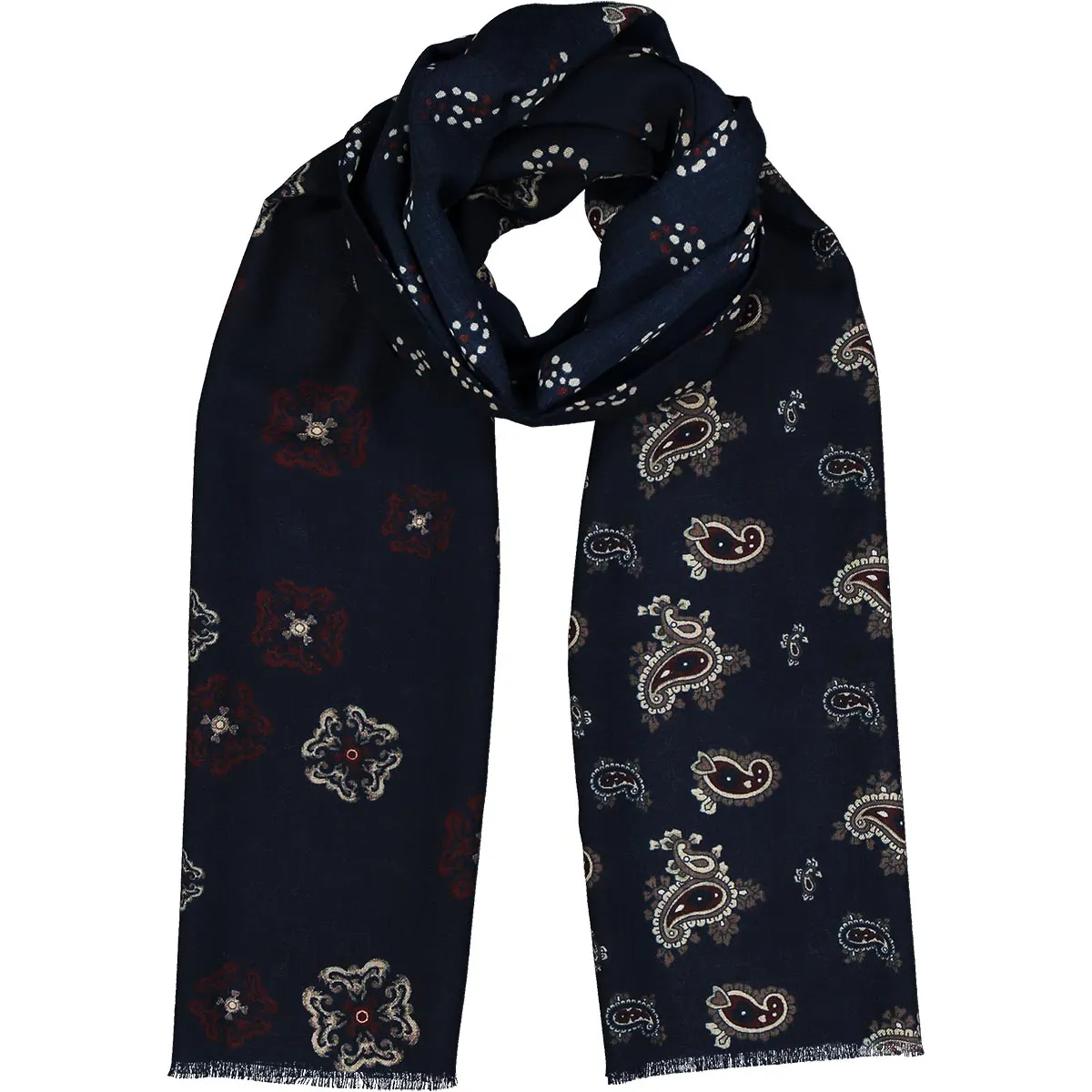 MALVA - Blue paisley, floral and dots wool hand made scarf