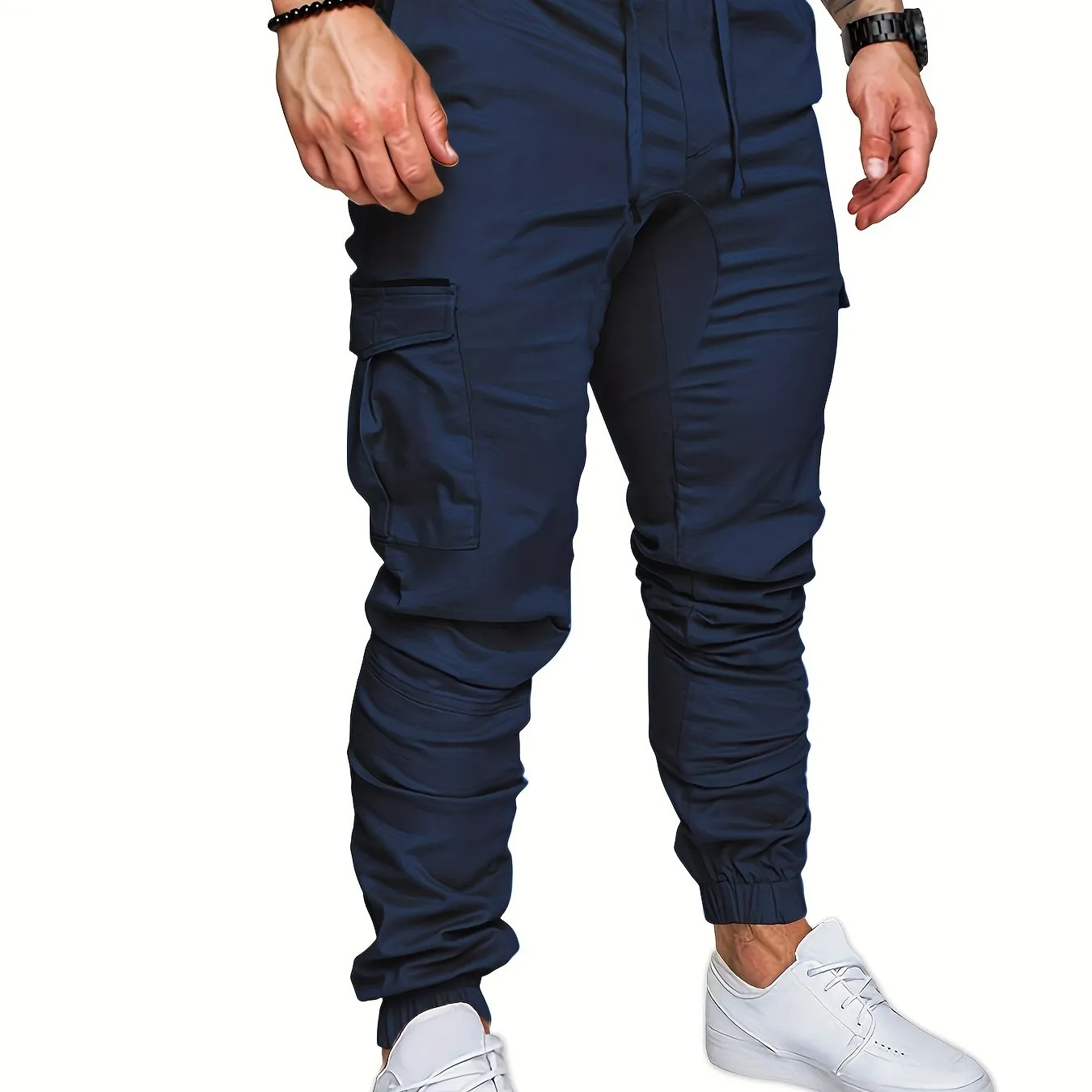 Mens Comfortable Woven Joggers with Flap Pockets - Stylish Cargo Pants for All-Season Outdoor Adventures - Adjustable Drawstring Waist