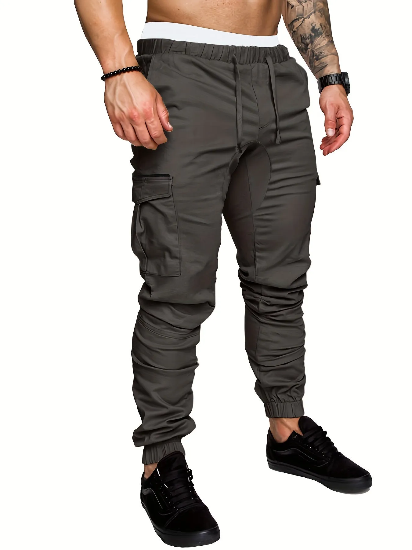 Mens Comfortable Woven Joggers with Flap Pockets - Stylish Cargo Pants for All-Season Outdoor Adventures - Adjustable Drawstring Waist